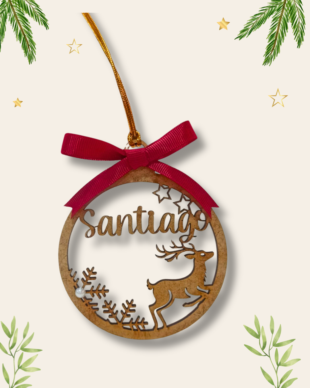 Bola de navidad de madera personalizada con nombre