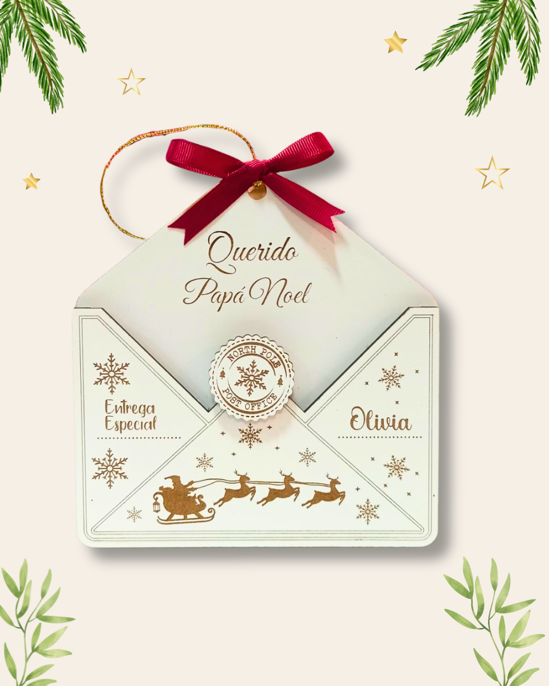 Sobre de Madera Personalizado Papá Noel