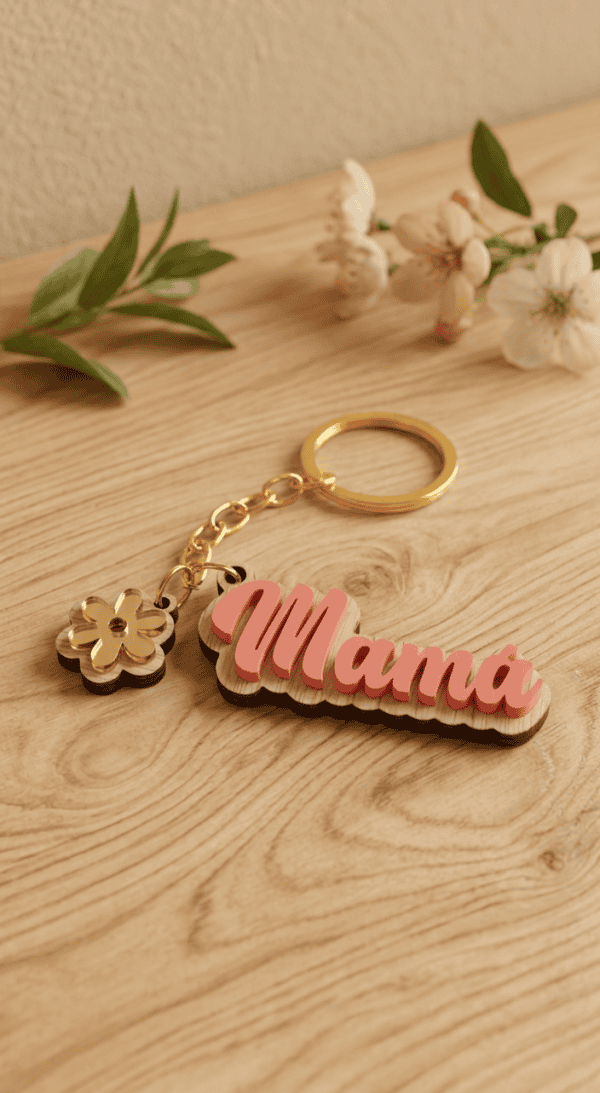 Llavero “Mamá” en madera natural