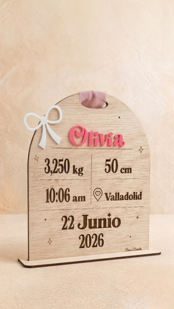 Placa de nacimiento personalizada en madera